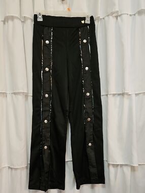 bebe Black Wide-Leg Snap-Trim Pants Girls XL, Juniors XS